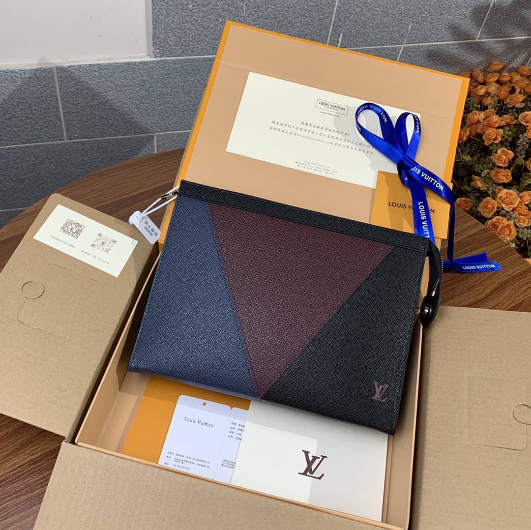 Louis Vuitton Pochette Voyage MM Taiga Leather Replica Blue Red Black M30718
