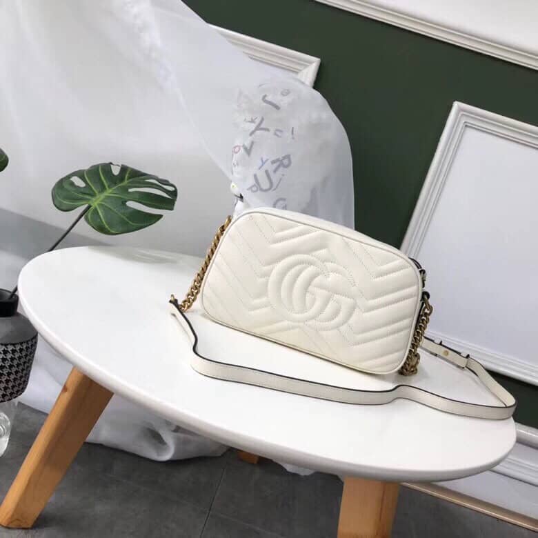 Gucci Handbag Dupes GG Marmont Small Shoulder Handbag Camera Bag Replica White 447632