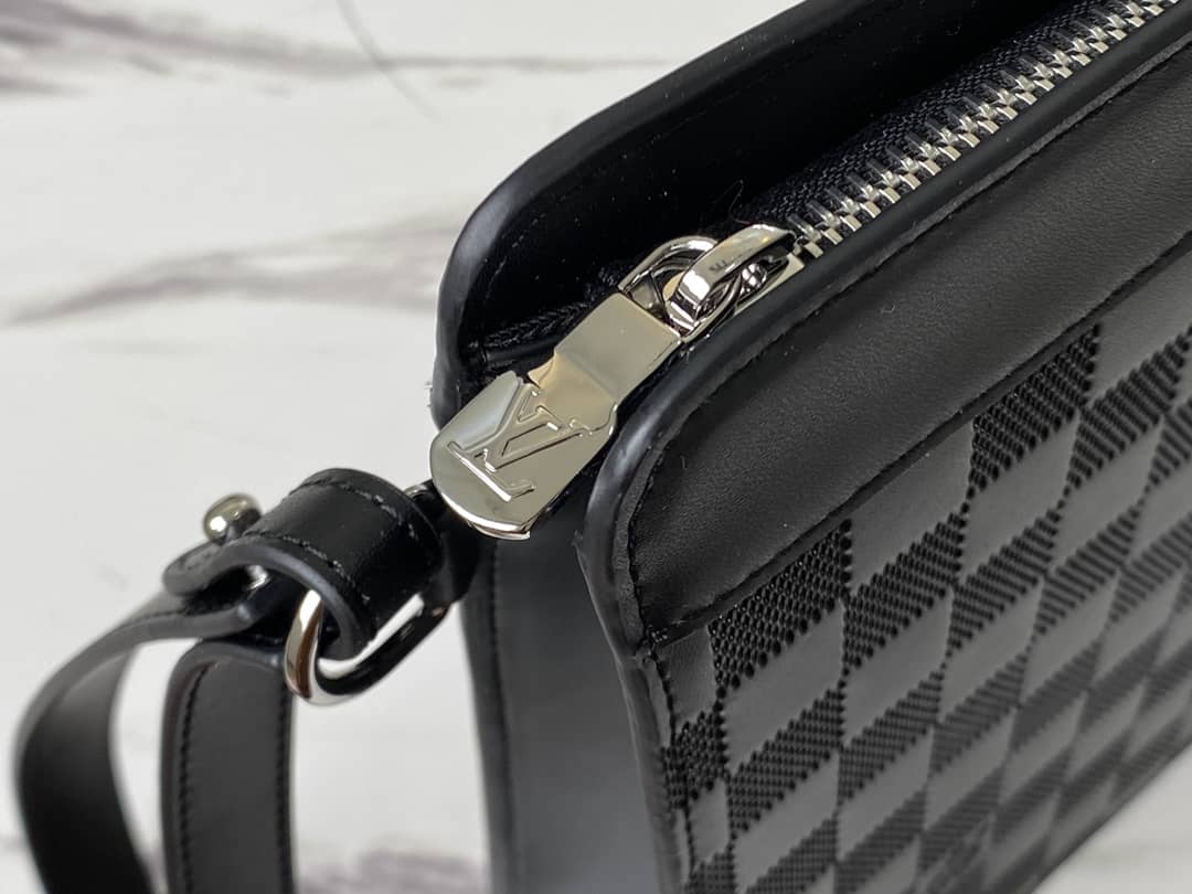 Louis Vuitton Leather Standing Damier Infini 3D Cowhide Pouch Replica Black N60450