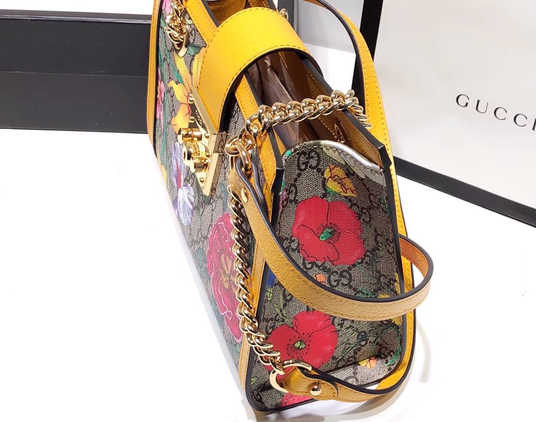 Gucci Padlock Small GG Supreme Canvas Shoulder Bag Replica Yellow 498156