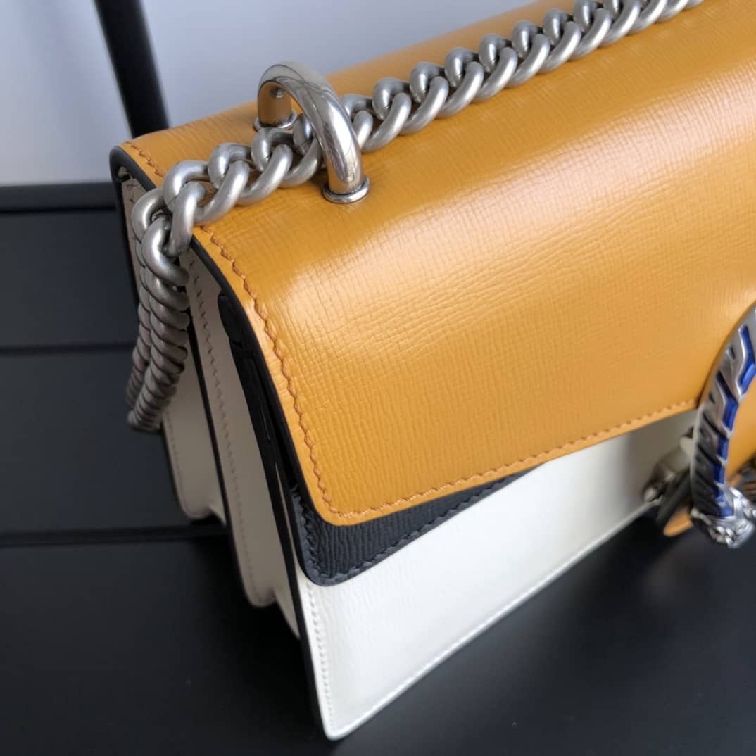 Gucci Dionysus Dupe GG Supreme Dionysus Chain Shoulder Bag Replica White Yellow 400249