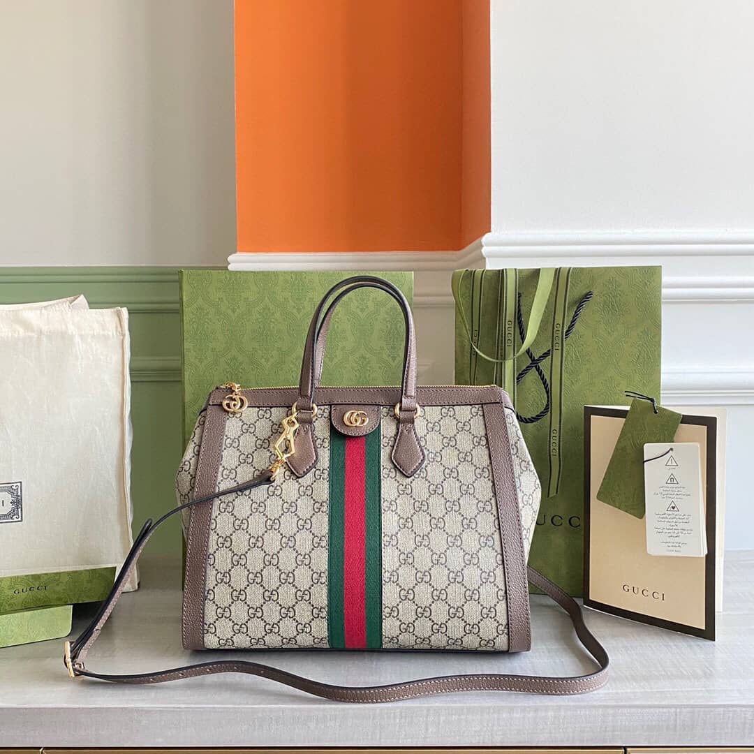 Gucci Ophidia Medium GG Supreme Tote Shoulder Bag Replica Gray 524537