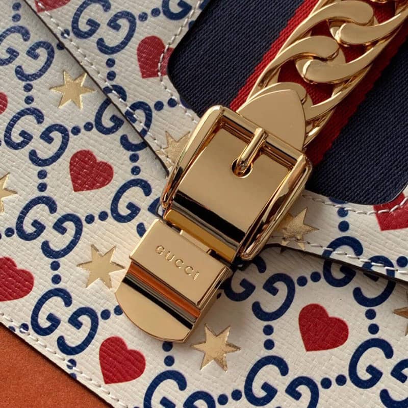 Gucci Bag Dupes Small Leather Shoulder Bag Replica White Blue 524405