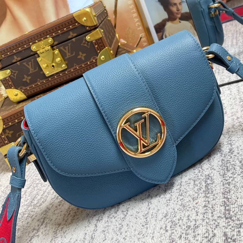 Louis Vuitton Pont 9 Soft MM Grained Calfskin Leather Replica Bag Blue M58968