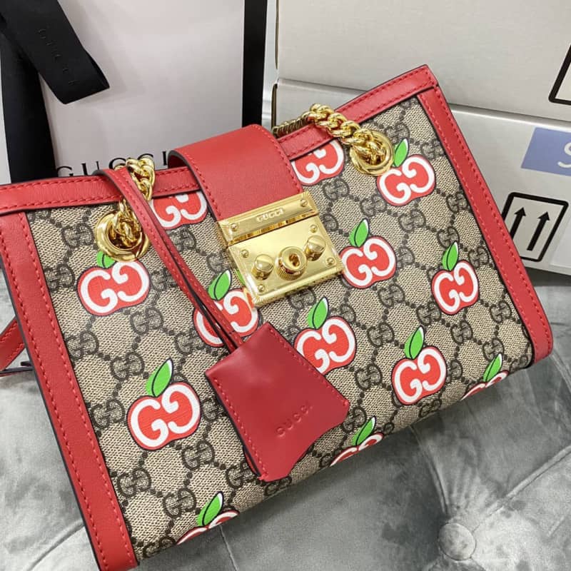 Gucci Padlock Small GG Supreme Canvas Shoulder Bag Replica Red 498156