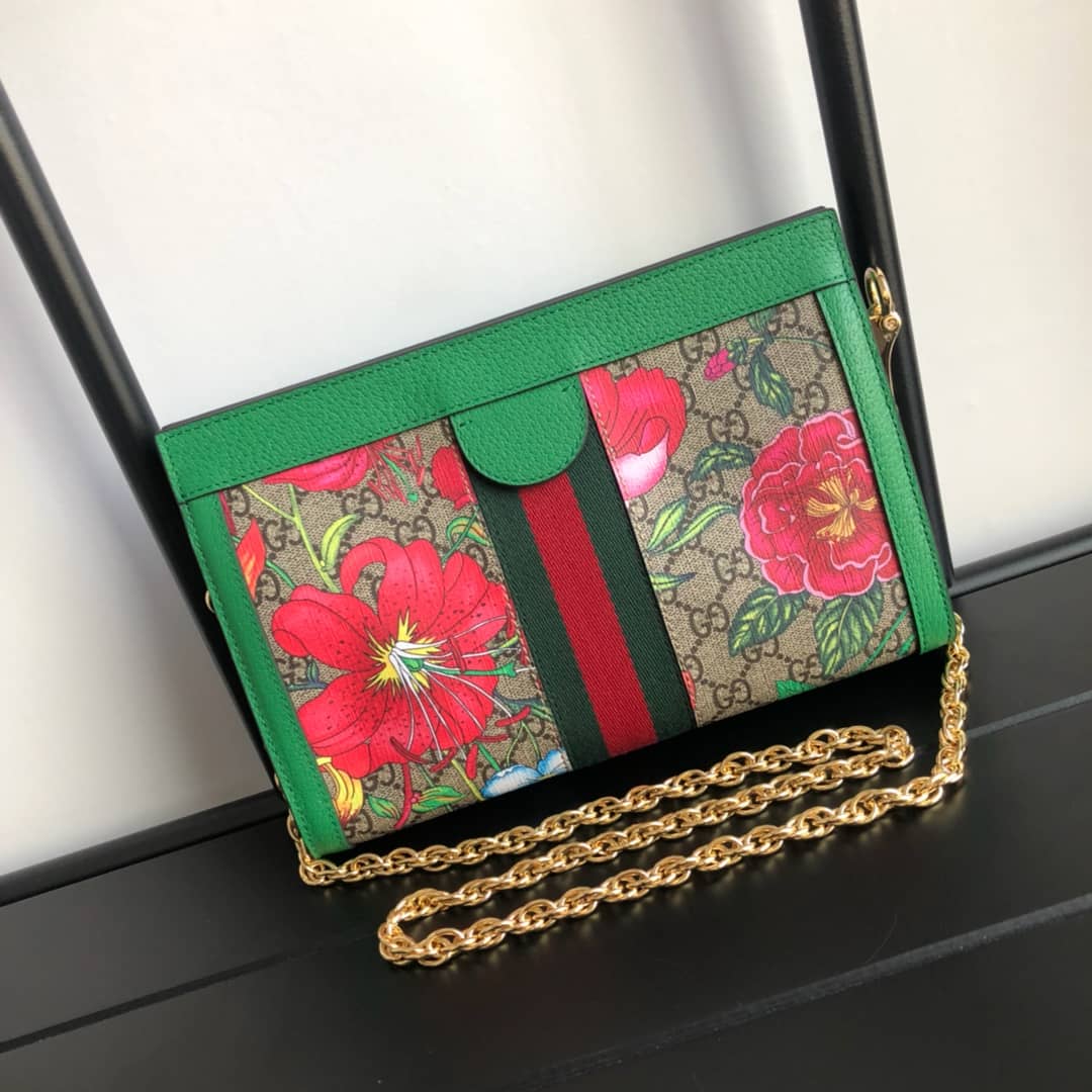 Gucci Ophidia Flora GG Small Supreme Canvas Shoulder Bag Replica Green 503877