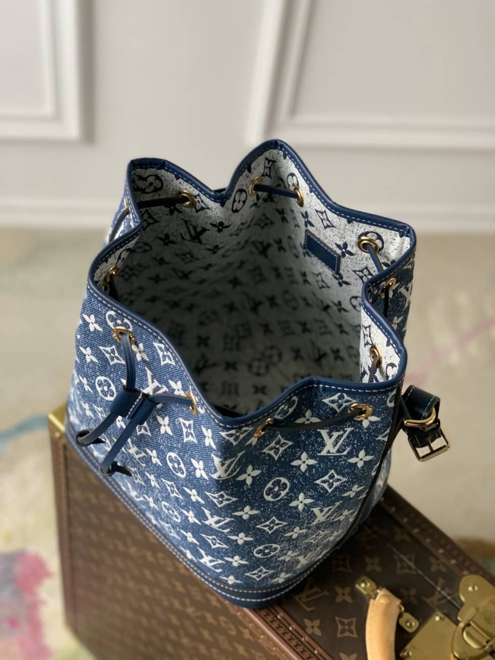 Louis Vuitton Denim Jacquard Textil Petit Noe Blue M59606 Replica Bucket Bag