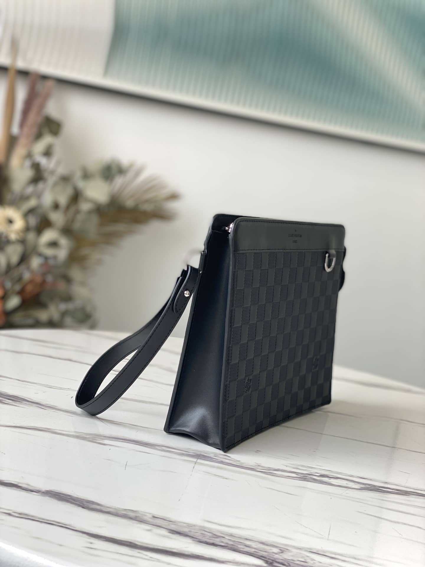 Louis Vuitton Leather Standing Damier Infini 3D Cowhide Pouch Replica Black N60450