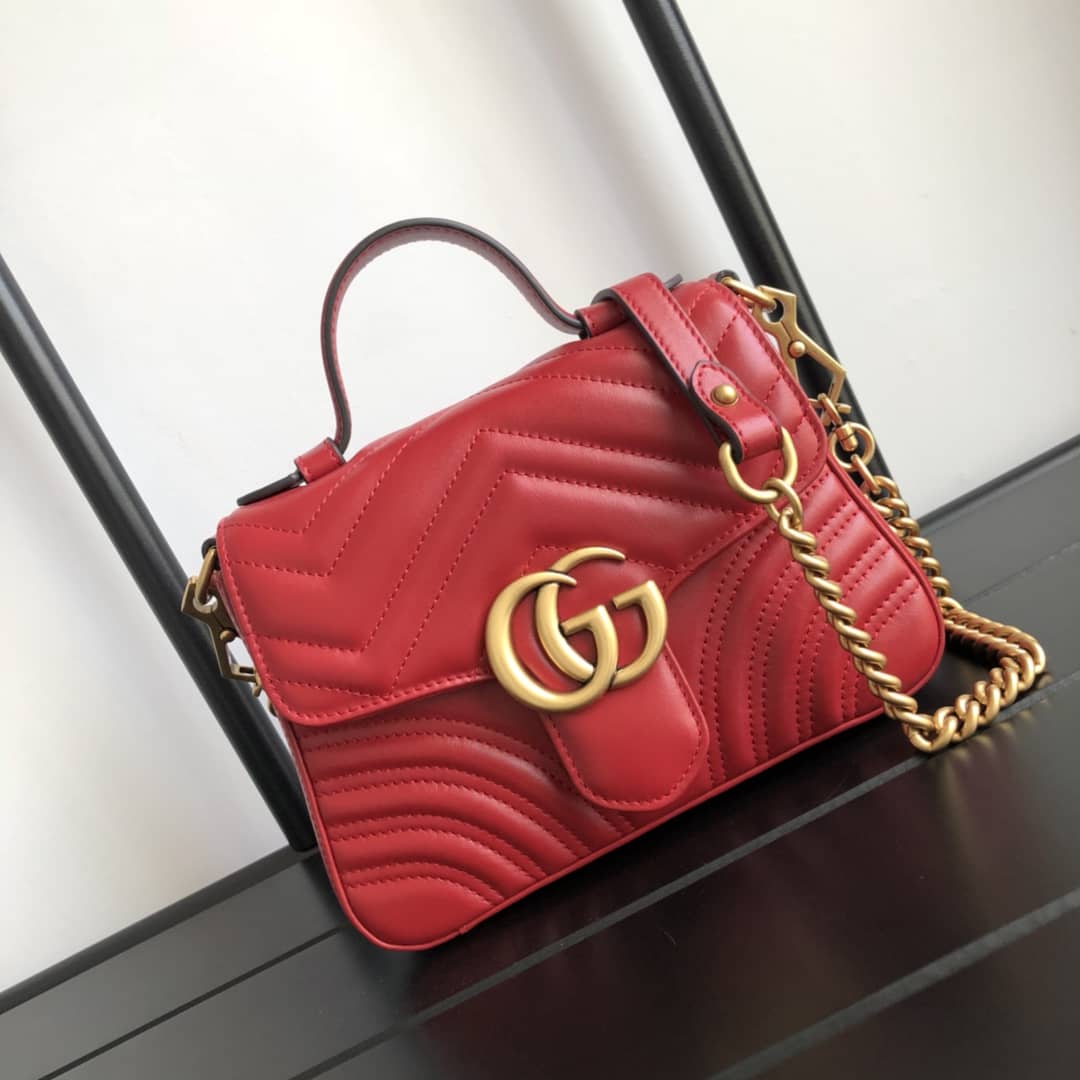 Gucci GG Marmont Mini Leather Top Handle Bag Replica Red 547260