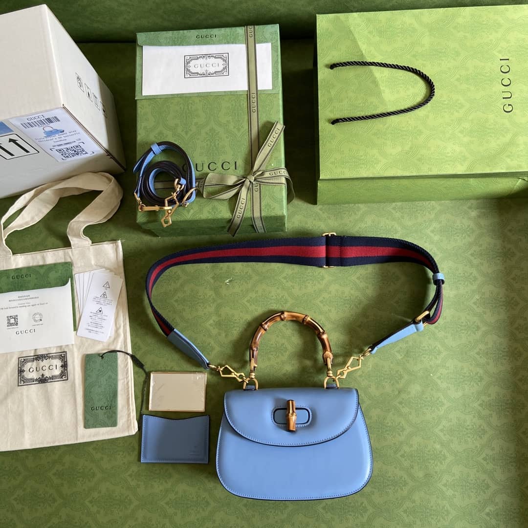 Gucci Bamboo 1947 Small Top Handle Bag Blue 675797 Replica