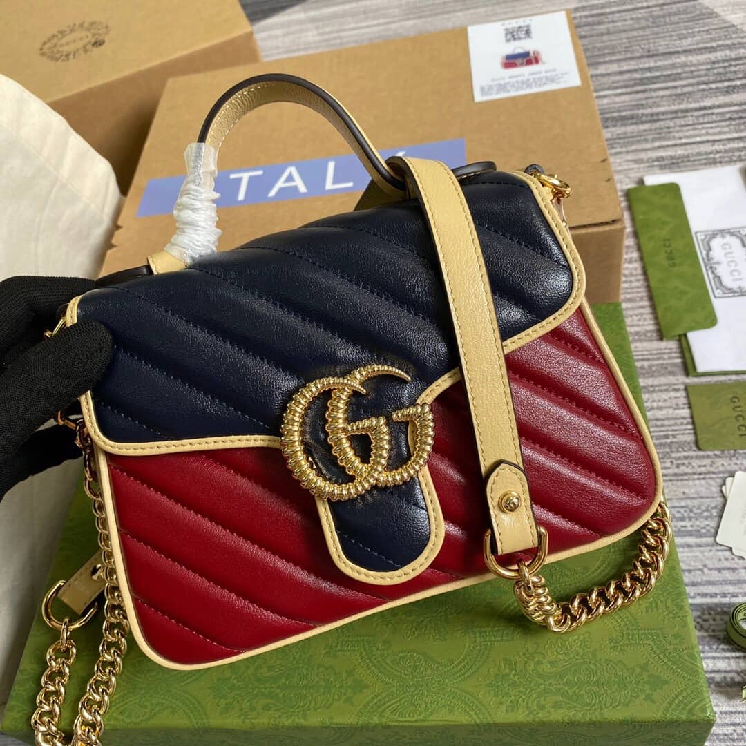 Gucci GG Marmont Mini Top Handle Bag Replica Red Blue 583571