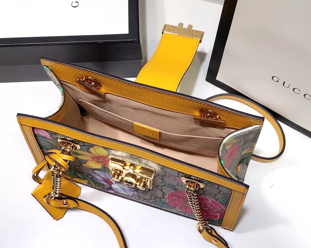 Gucci Padlock Small GG Supreme Canvas Shoulder Bag Replica Yellow 498156