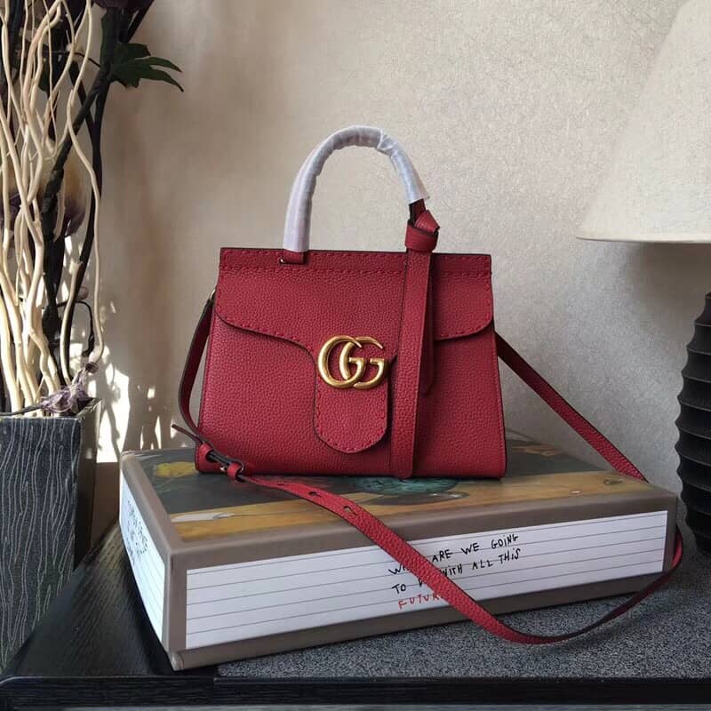 Gucci GG Marmont Leather Top Handle Replica Bag Red 421890