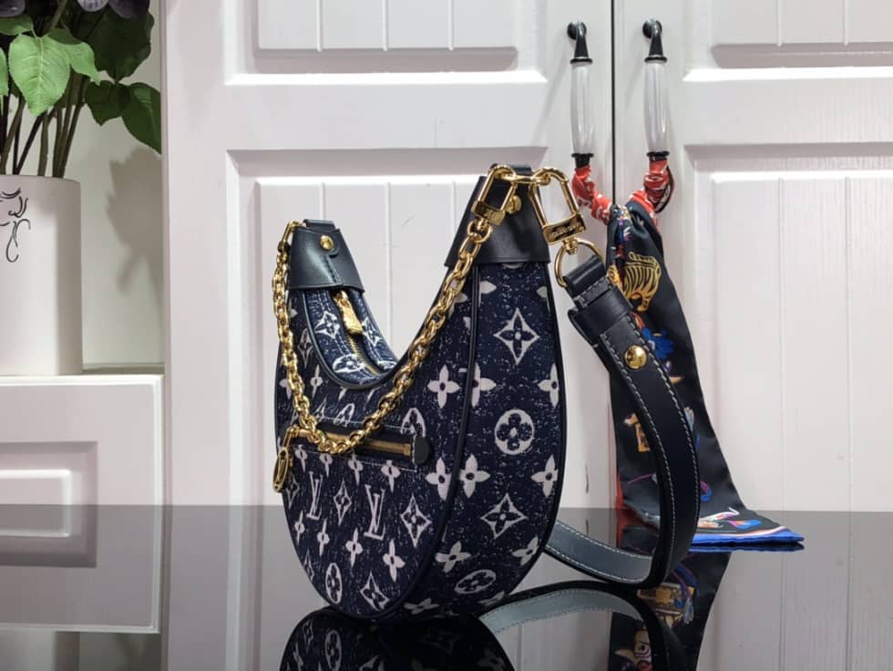 Louis Vuitton Loop Monogram Denim Ecru Blue M81094 Replica Hobo