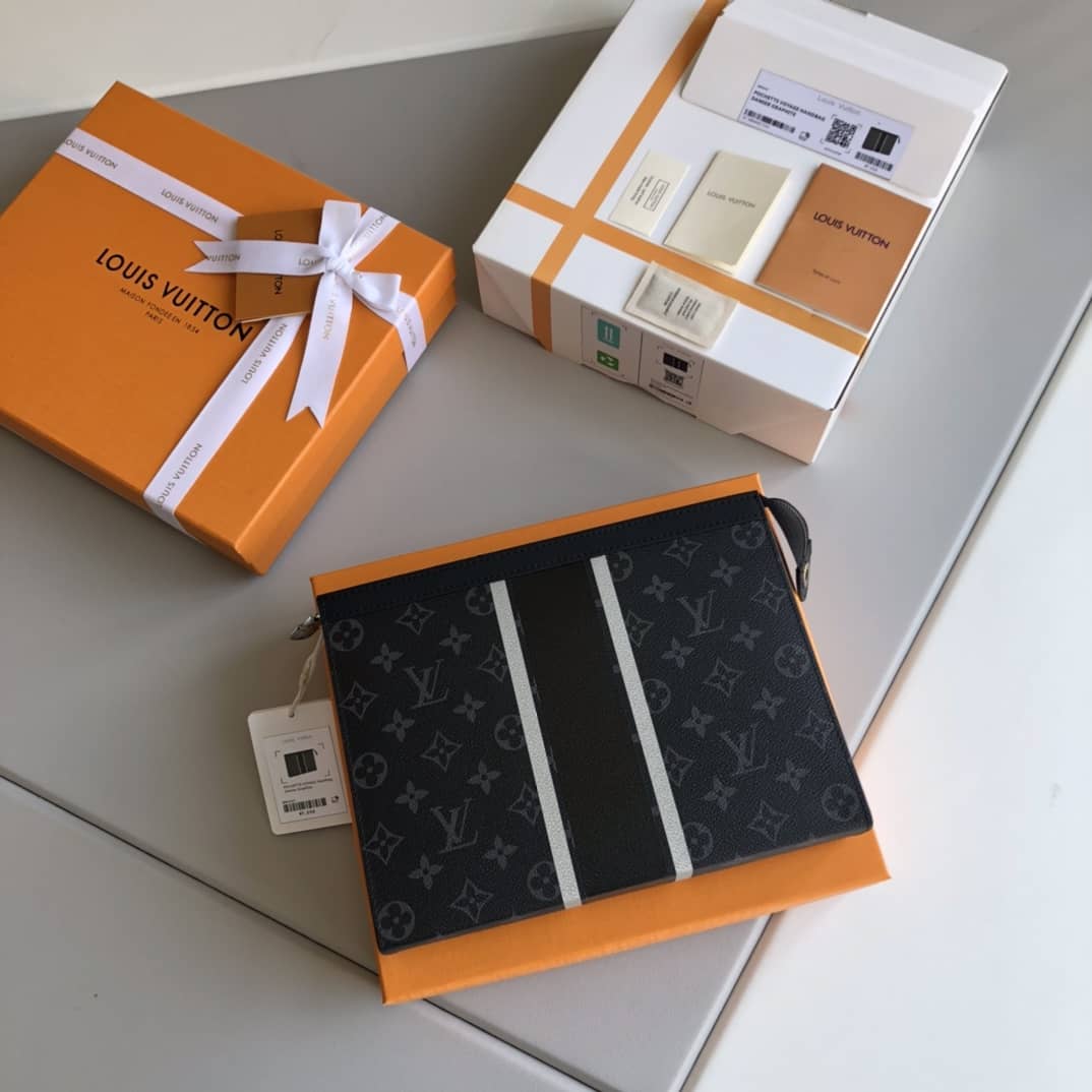 Louis Vuitton Eclipse Fragment Pochette Voyage MM Replica Clutch Black M64440