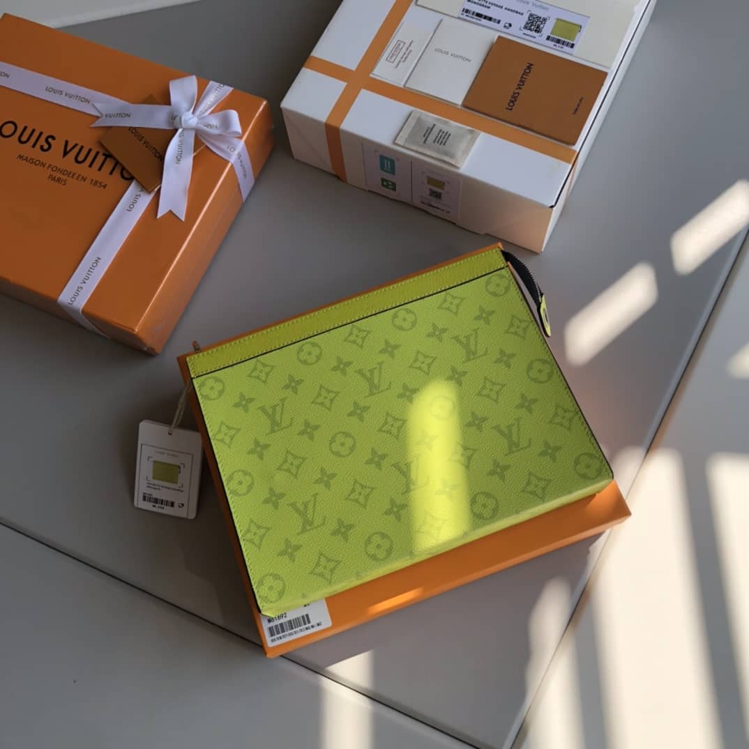 Louis Vuitton Monogram Eclipse Canvas Replica Pochette Voyage MM Yellow M61692