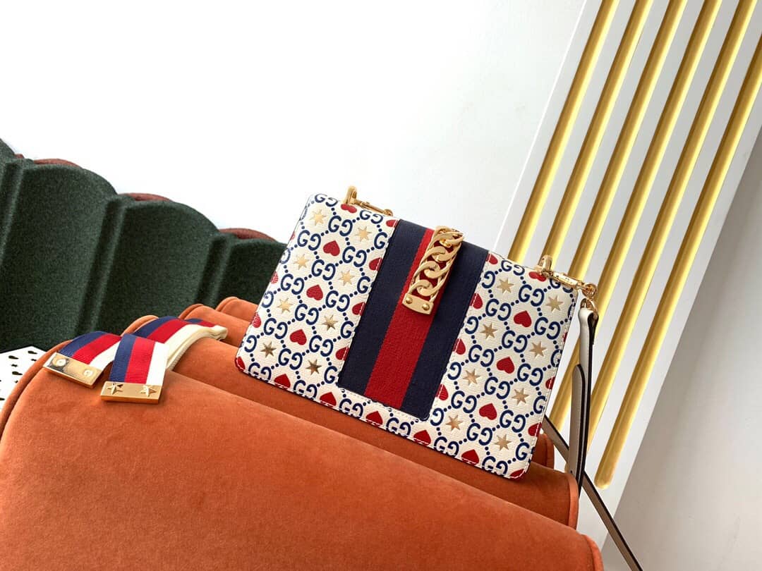 Gucci Bag Dupes Small Leather Shoulder Bag Replica White Blue 524405