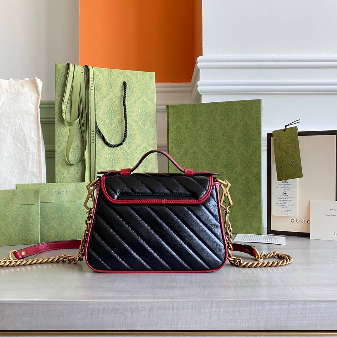 Gucci GG Marmont Mini Top Handle Bag Replica Black Red 583571