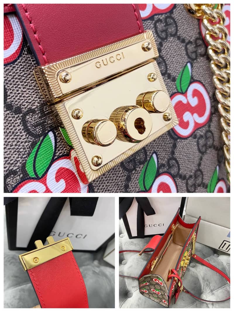 Gucci Padlock Small GG Supreme Canvas Shoulder Bag Replica Red 498156
