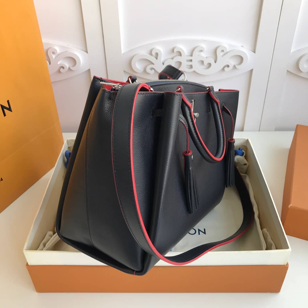 Louis Vuitton Lockmeto Leather Tote Replica Black M54569