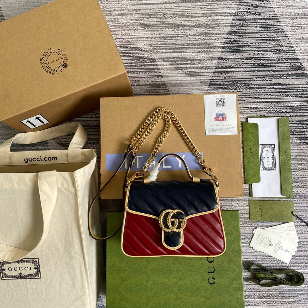 Gucci GG Marmont Mini Top Handle Bag Replica Red Blue 583571