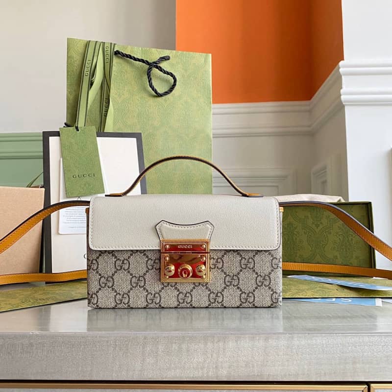 Gucci GG Supreme Canvas Padlock Mini Shoulder Bag Replica Gray White 652683