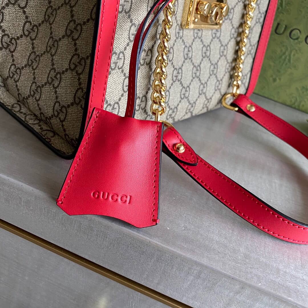 Gucci Padlock Small GG Supreme Canvas Shoulder Bag Replica Red 498156