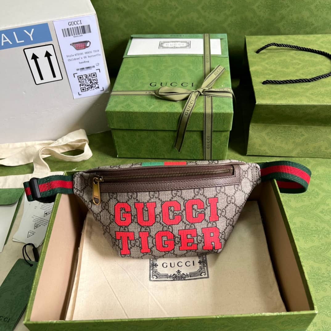 Gucci Supreme Canvas Tiger GG Belt Bag Beige Ebony 675181 Replica