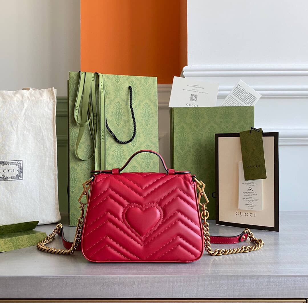 Gucci GG Marmont Mini Leather Top Handle Bag Replica Red 547260