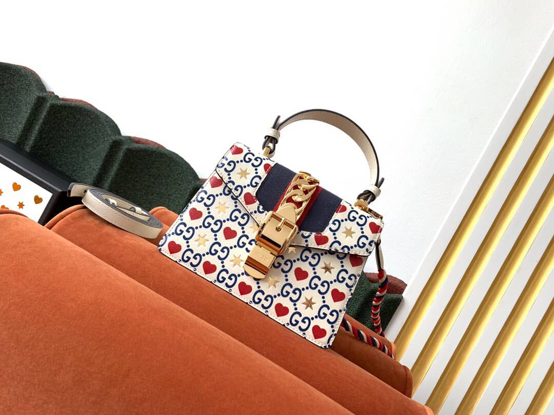 Gucci Sylvie Leather Mini Shoulder Bag Replica White Blue 470270