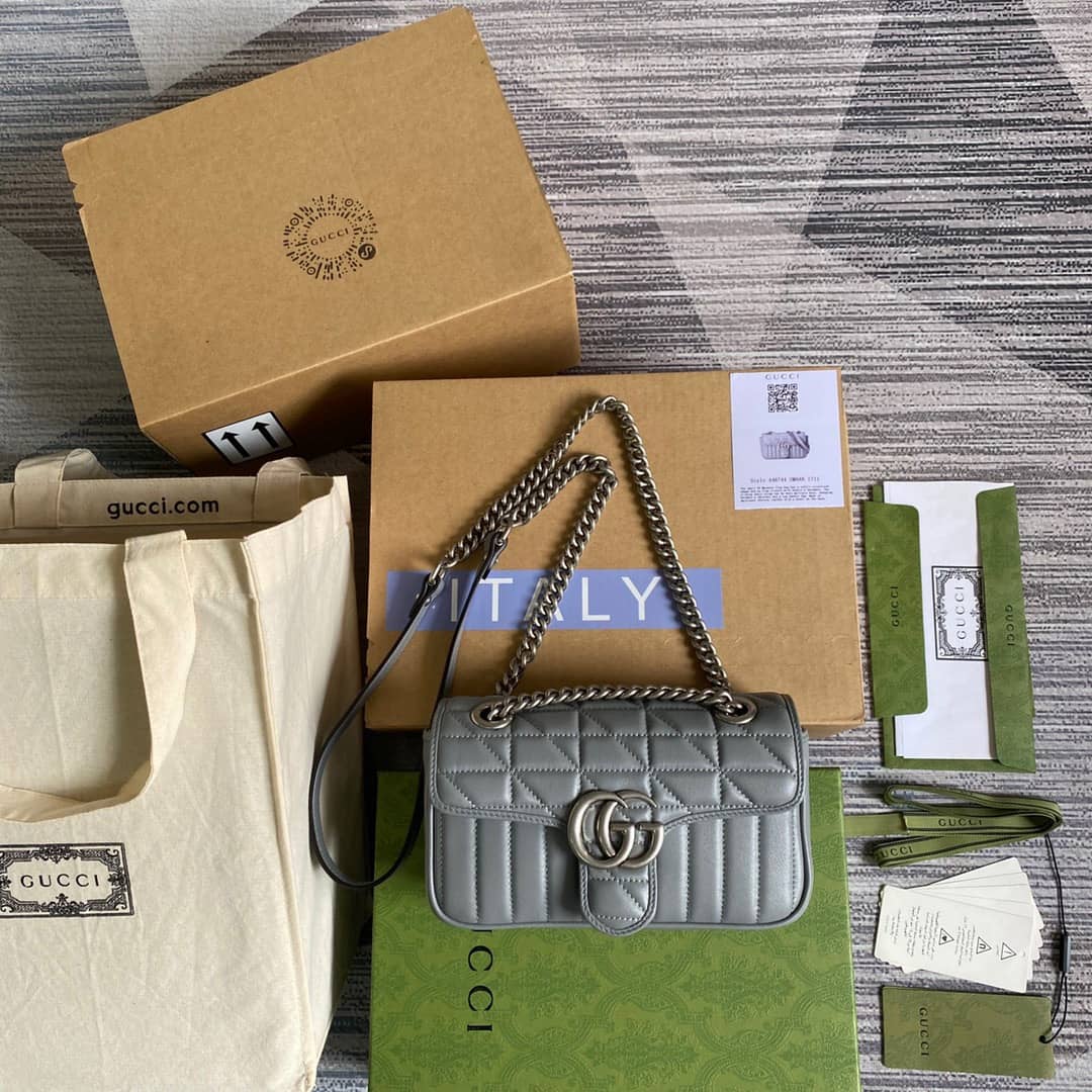 Gucci GG Marmont Mini Matelasse Shoulder Bag Replica Gray 446744