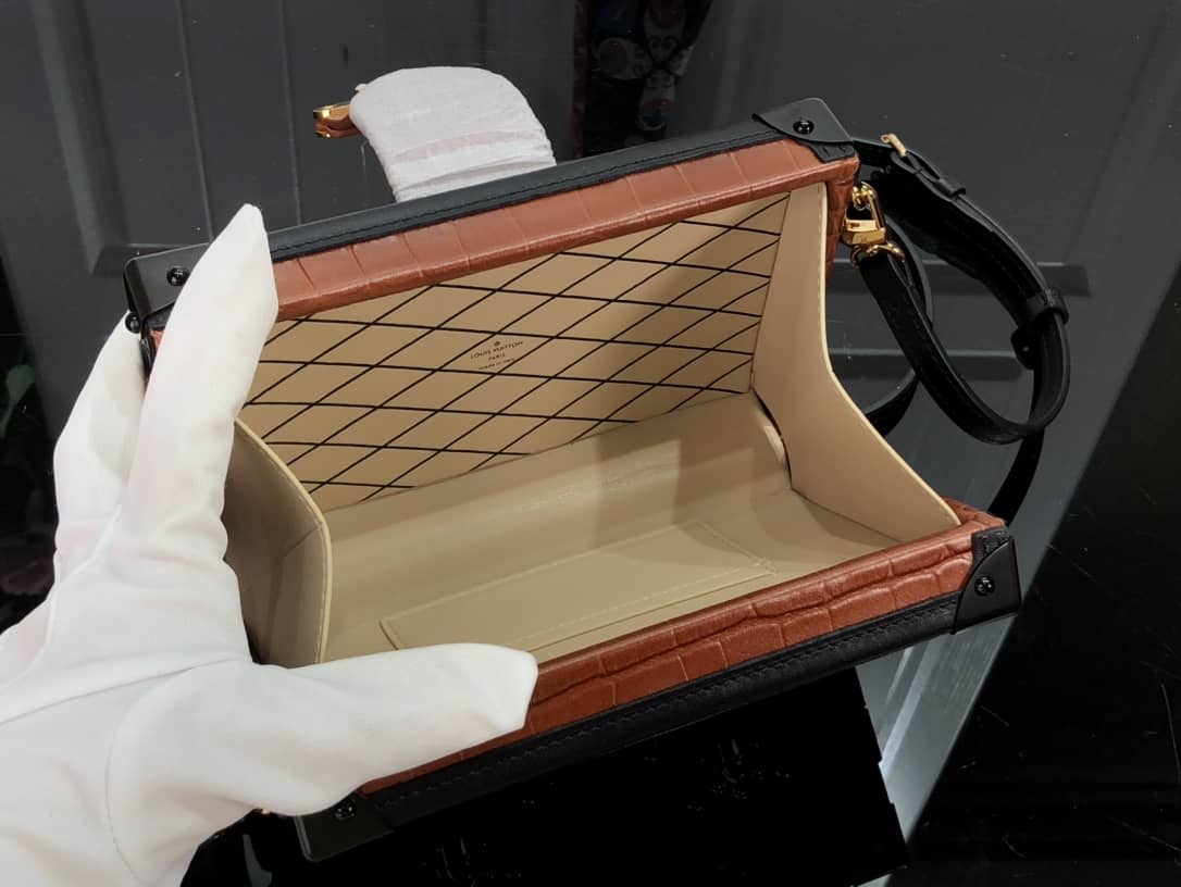 Louis Vuitton Petite Malle Brilliant Alligator Leather Replica Handbag Brown N93817