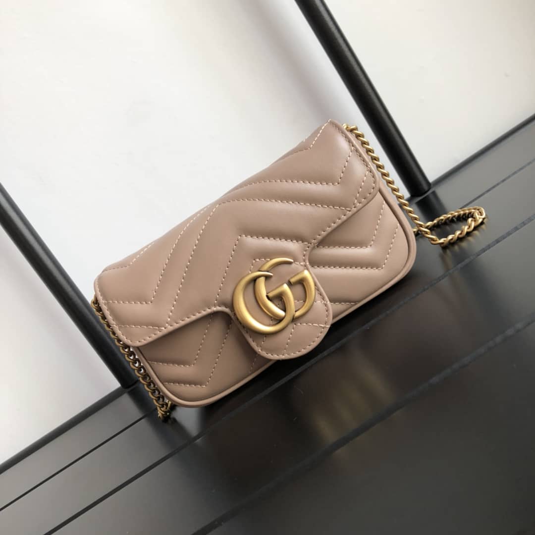 Gucci GG Marmont Matelasse Leather Mini Shoulder Bag Replica Apricot 476433