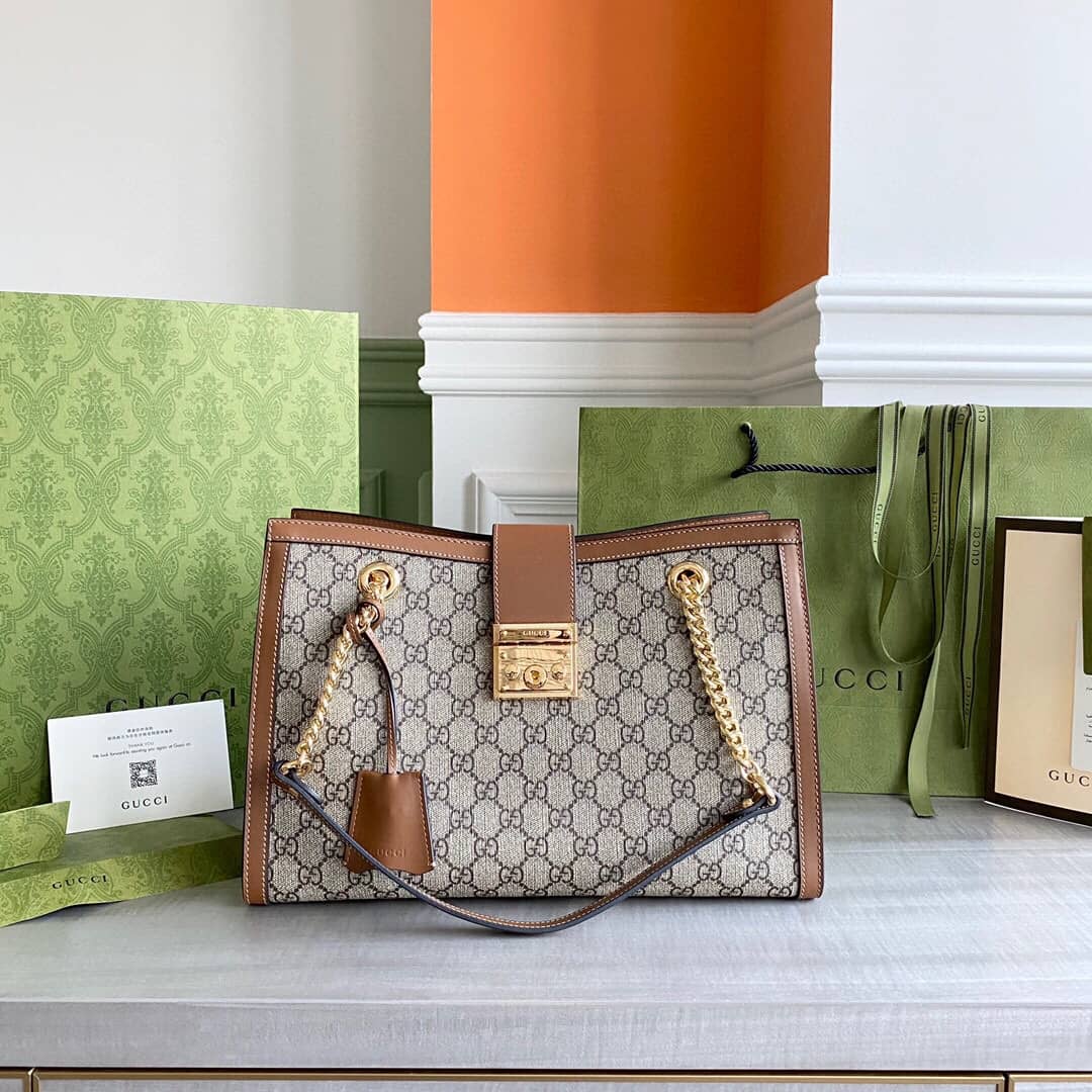 Gucci Padlock Medium GG Supreme Shoulder Bag Replica Gray Brown 479197