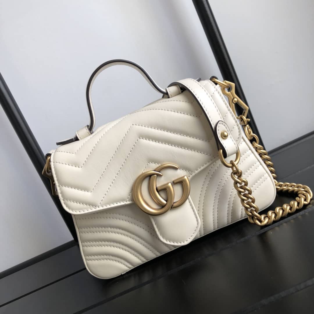 Gucci GG Marmont Mini Leather Top Handle Bag Replica White 547260