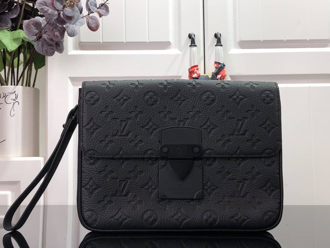Louis Vuitton S Lock A4 Monogram Taurillon Cowhide Leather Pouch Replica Black M80582