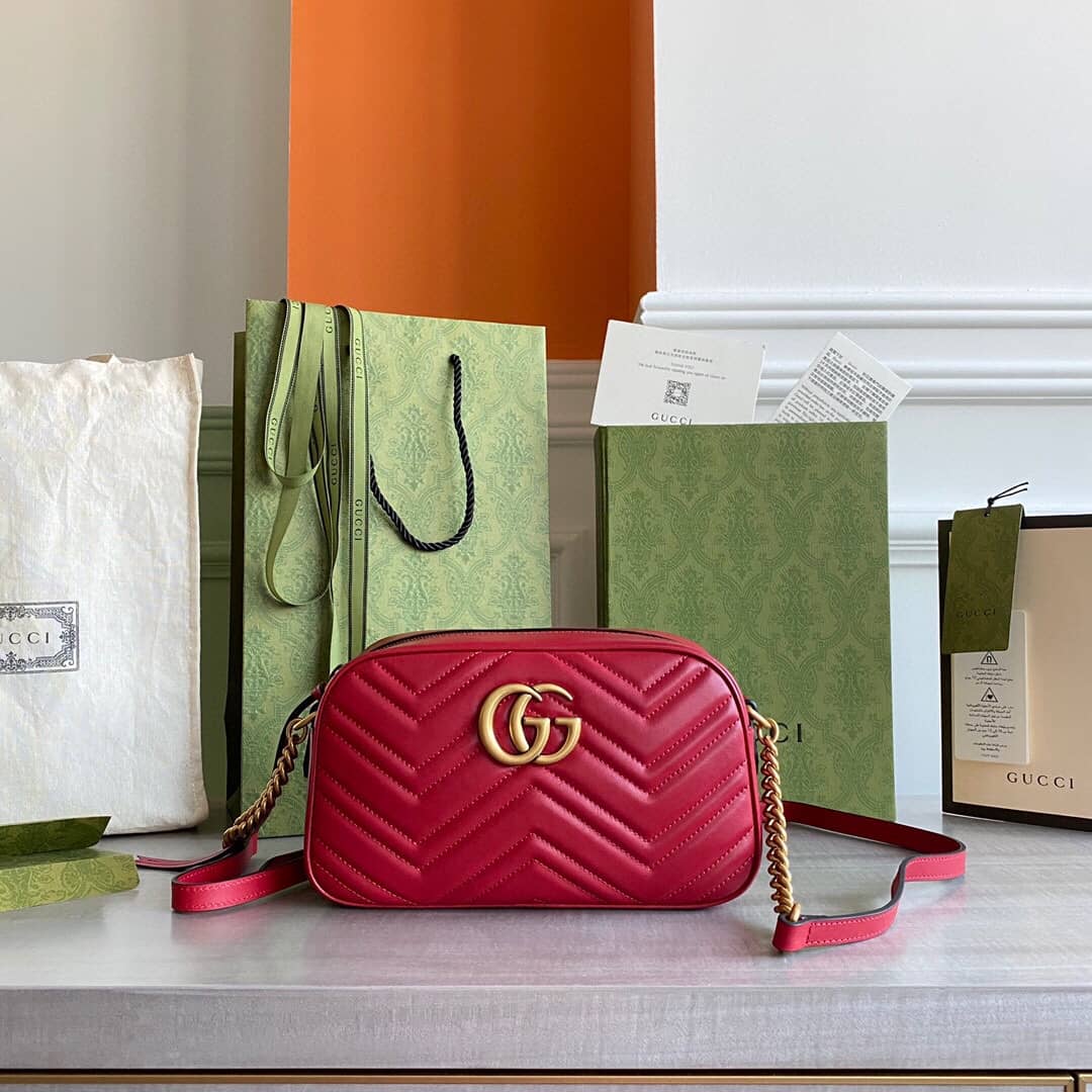 Gucci Handbag Dupes GG Marmont Small Shoulder Handbag Camera Bag Replica Red 447632