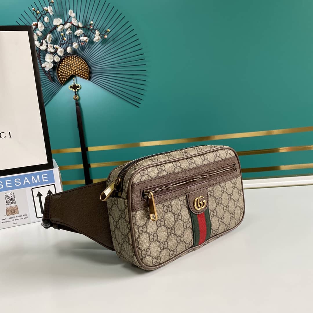 Gucci Ophidia Soft GG Supreme Belt Bag Ebony Beige Replica 574796