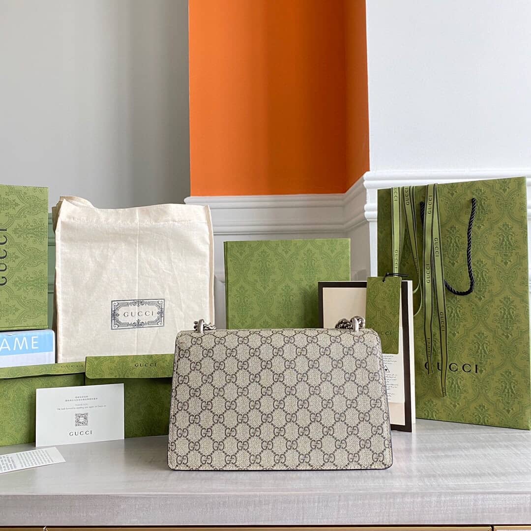 Gucci Dionysus Dupe GG Supreme Dionysus Chain Replica Shoulder Bag Gray Red 400249