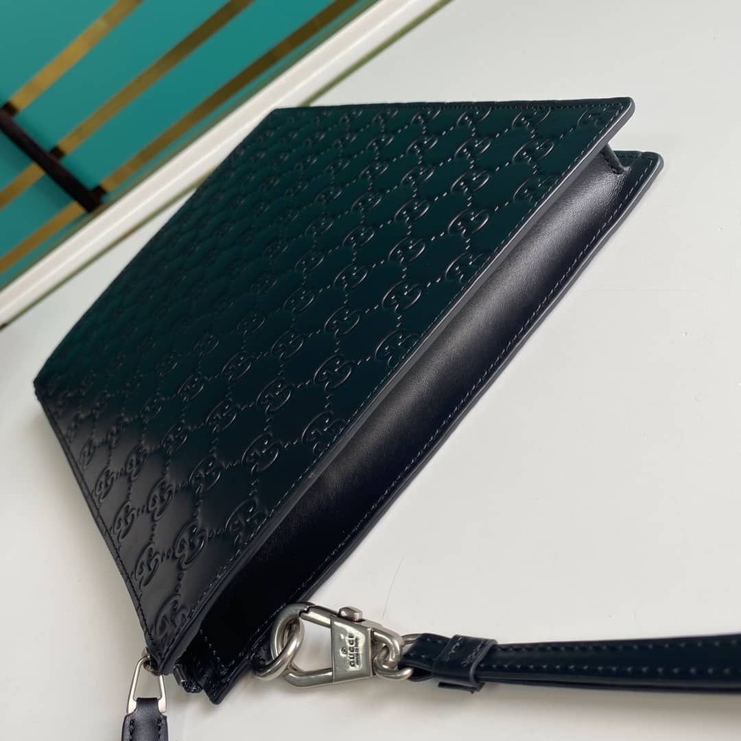 Gucci Embossed Logo Calf Leather Black Pouch 547074