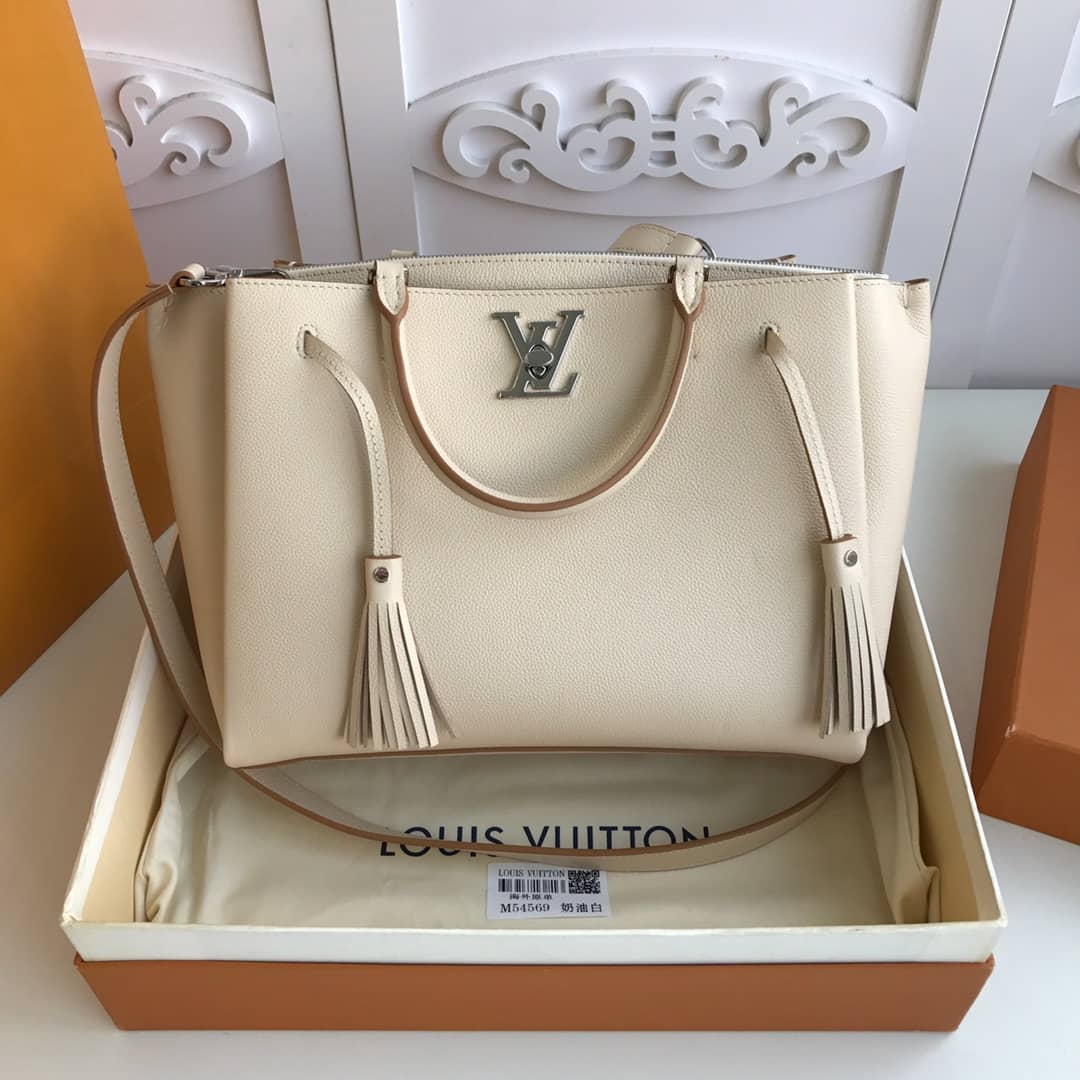 Louis Vuitton Lockmeto Leather Tote Replica White M54569