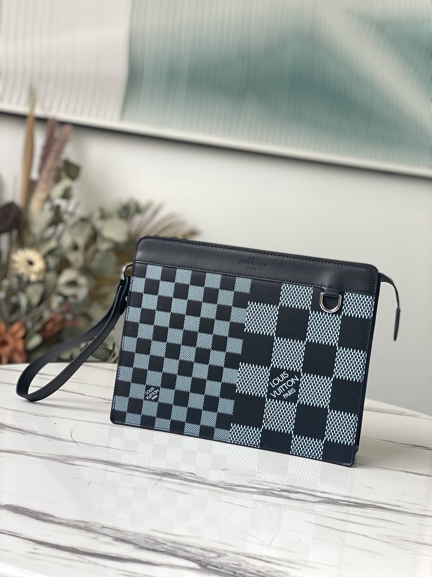 Louis Vuitton Damier Infini 3D Cowhide Leather Standing Pouch Replica Green N60449