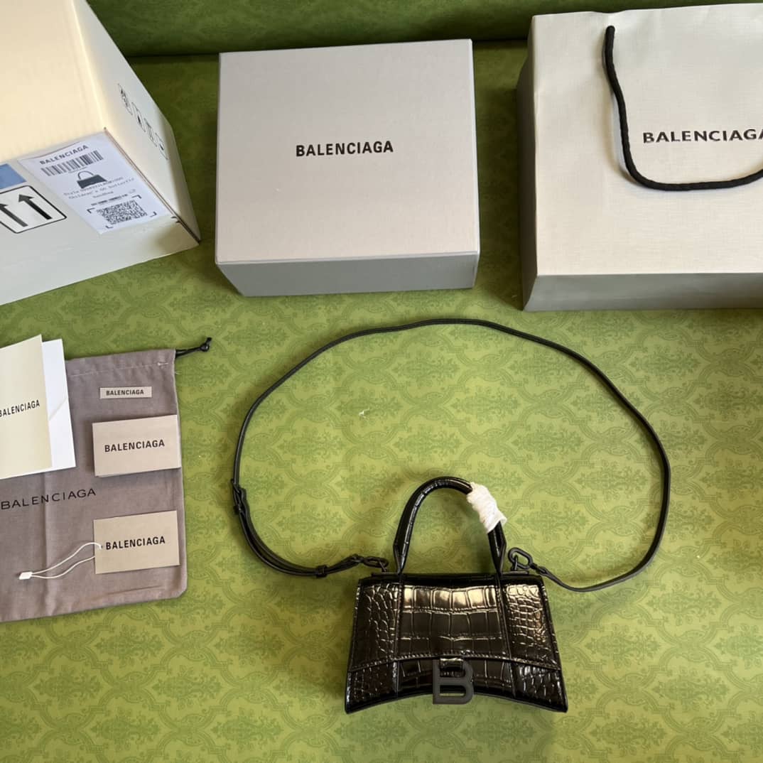 Balenciaga Hourglass Leather Top Handle Replica Bag