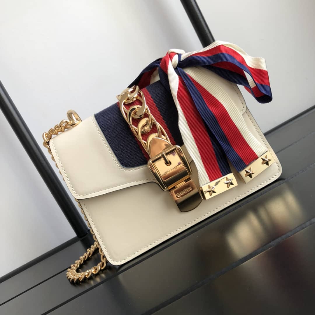 Gucci Sylvie Leather Mini Chain Shoulder Bag Replica White 431666