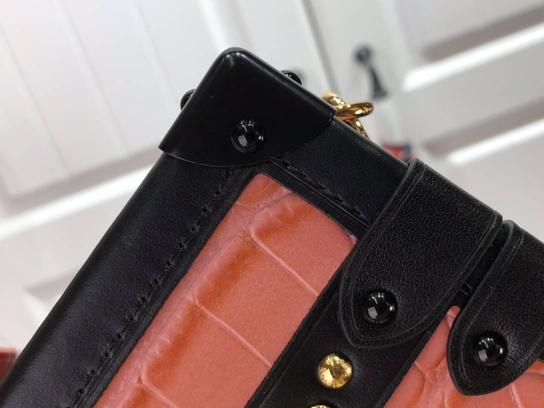 Louis Vuitton Petite Malle Brilliant Alligator Leather Replica Handbag Orange N93817