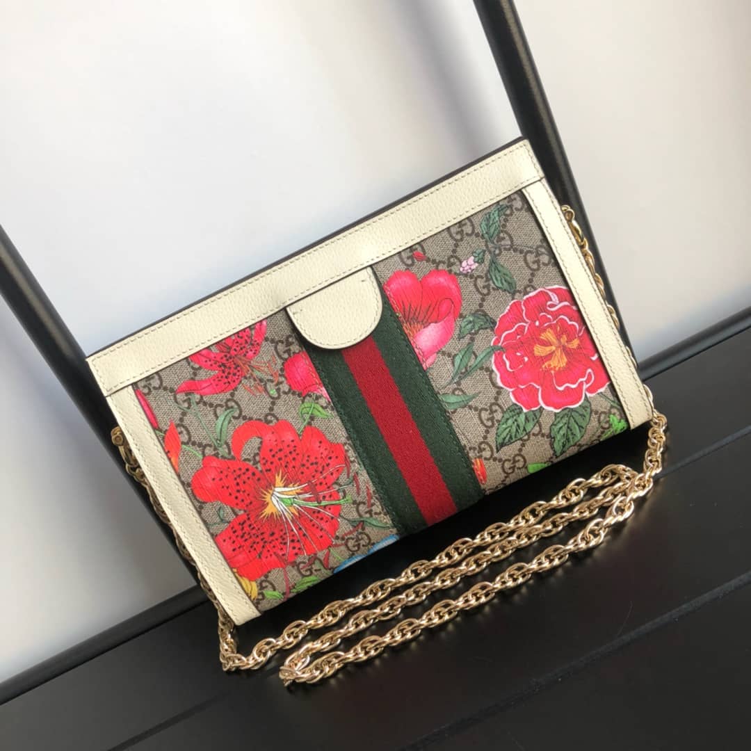 Gucci Ophidia Flora GG Small Supreme Canvas Shoulder Bag Replica White 503877