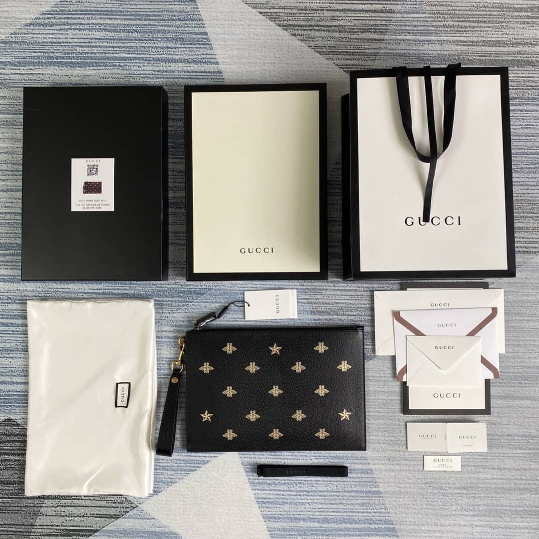 Gucci Mens Bee Star Leather Pouch Replica 495066