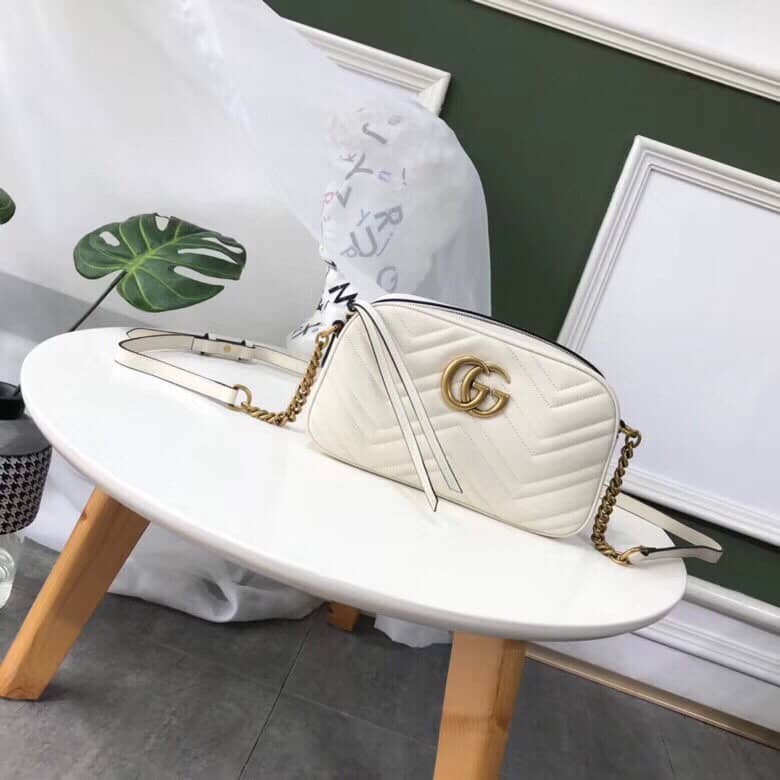 Gucci Handbag Dupes GG Marmont Small Shoulder Handbag Camera Bag Replica White 447632