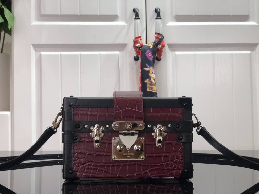Louis Vuitton Petite Malle Brilliant Alligator Leather Replica Handbag Red N93817