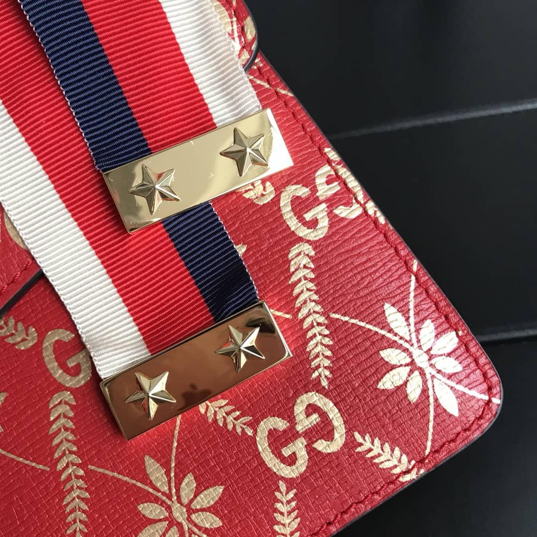 Gucci Sylvie Small Leather Shoulder Bag Replica Red 524405